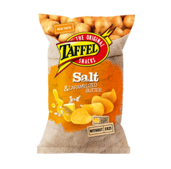 Taffel sāls un karamelizēta sviesta garšas gludie kartupeļu čipsi 180 g