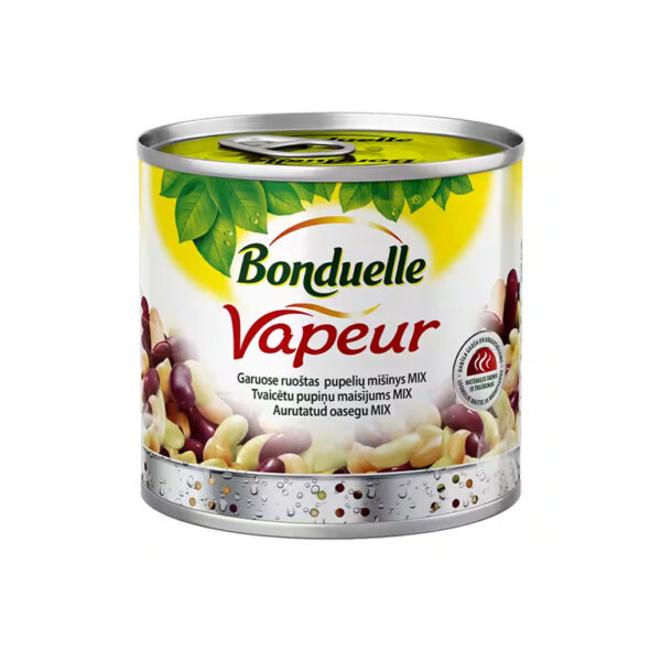 Maisiņā samaisīts zemesriekstu pupu, baltā pupu, sarkanā nieru pupu un lēcu maisījums Bonduelle Vapeur 425ml/310g