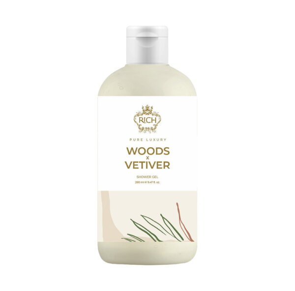 Dušas želeja mitrinoša un barojoša Woods x Vetiver, RICH, 280 ml