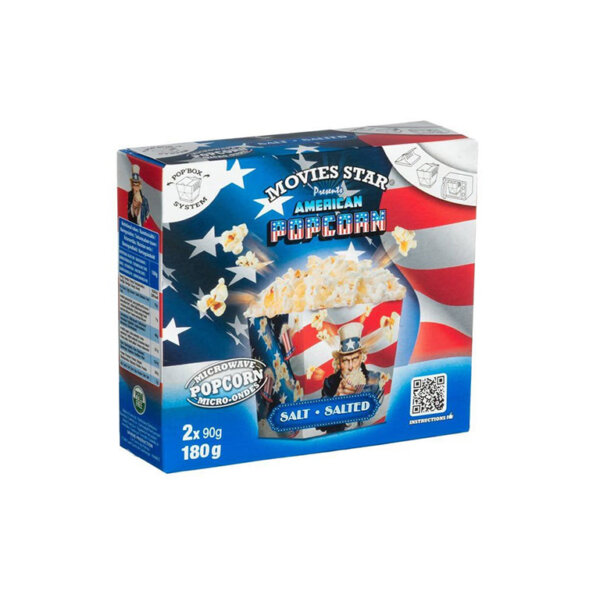 Popkorns “American Movies Star” pop-up kaste ar sāli, 2x90 g